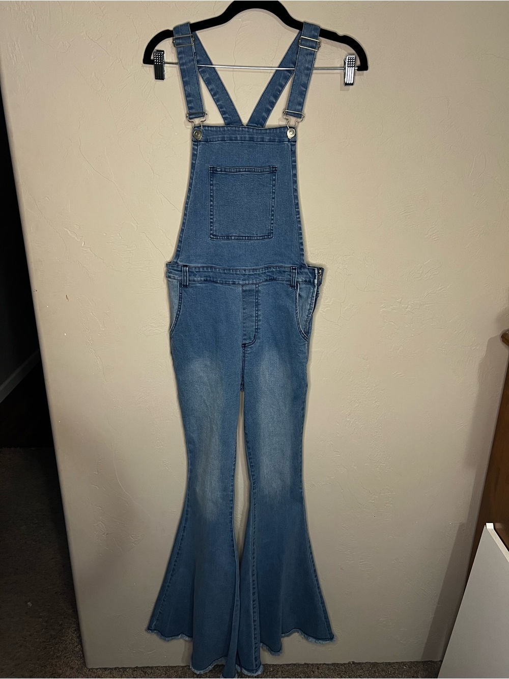 Pink Lily Flare Bell Bottoms Raw‎ Hem Boho Overalls - Picture 2 of 11